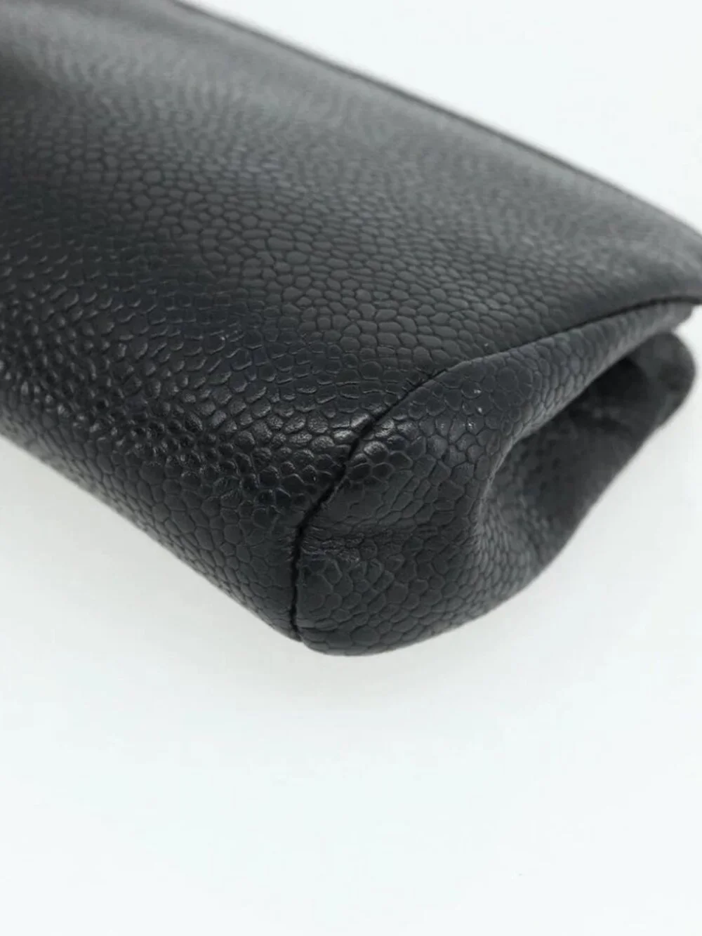 CHANEL Coin Purse Grained Calf Skin Black Gold CC Auth bs34754